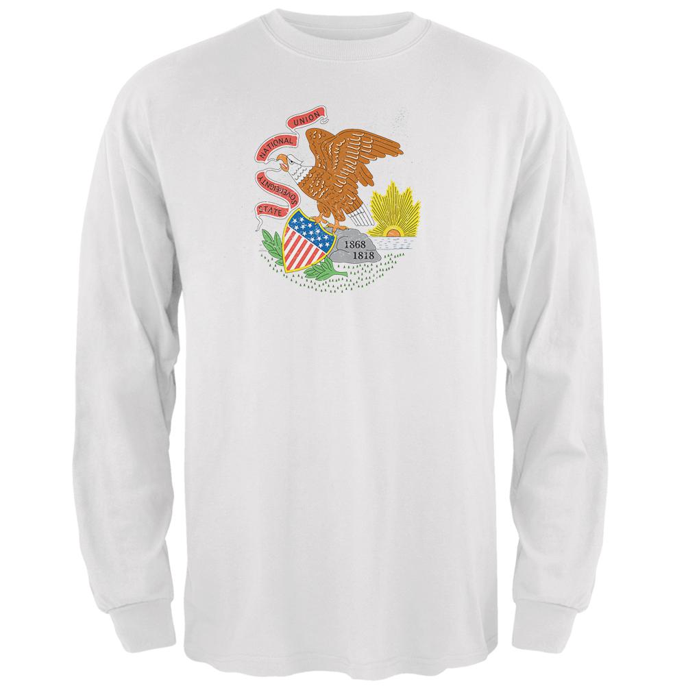 Born and Raised Illinois State Flag Mens Long Sleeve T Shirt Men's Long Sleeves Old Glory 2XL White