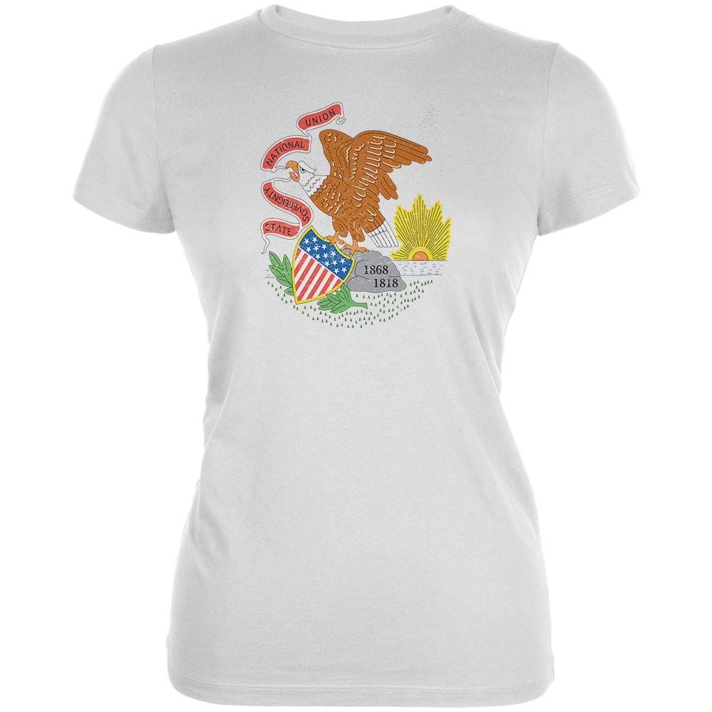 Born and Raised Illinois State Flag Juniors Soft T Shirt Juniors T-Shirts Old Glory 2XL White