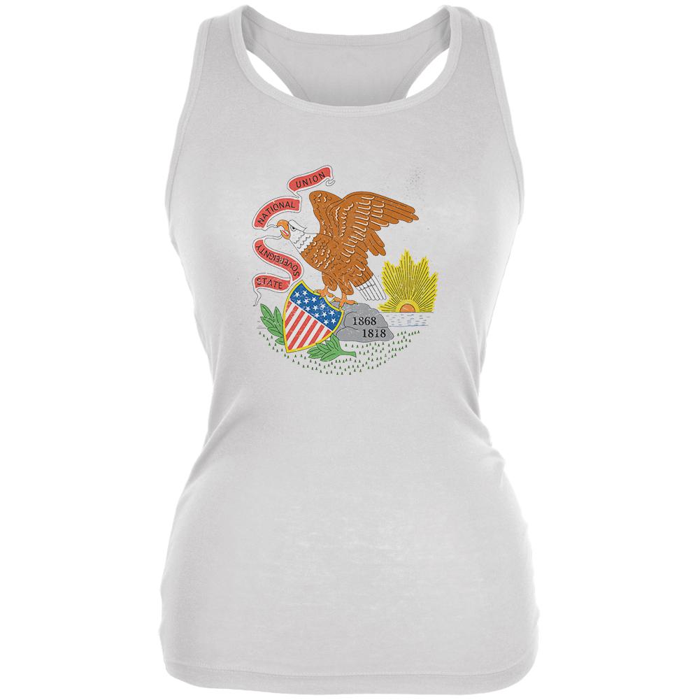 Born and Raised Illinois State Flag Juniors Soft Tank Top Juniors Tank Tops Old Glory 2XL White