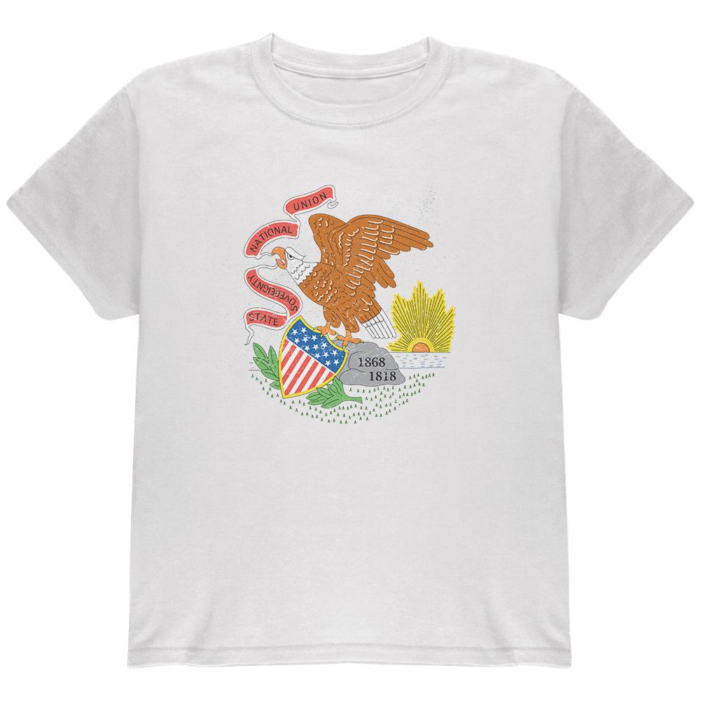 Born and Raised Illinois State Flag Youth T Shirt Youth T-Shirts Old Glory LG White