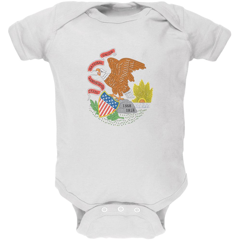 Born and Raised Illinois State Flag Soft Baby One Piece Baby One Piece Old Glory 0-3M White