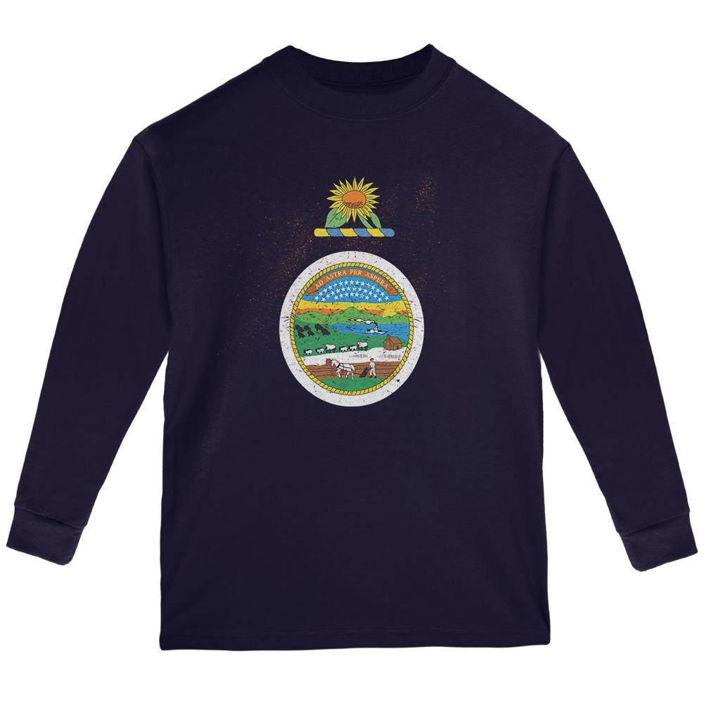 Born and Raised Kansas State Flag Youth Long Sleeve T Shirt Youth Long Sleeves Old Glory LG Navy