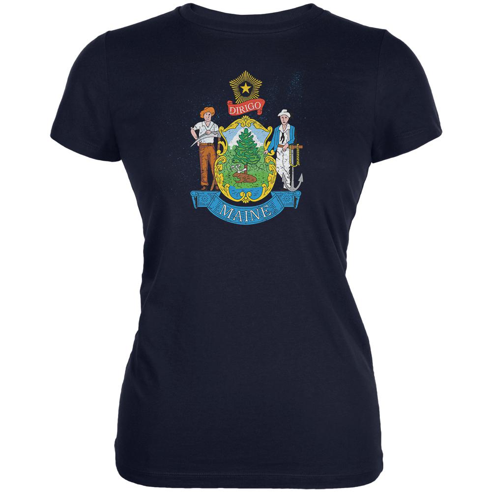 Born and Raised Maine State Flag Juniors Soft T Shirt Juniors T-Shirts Old Glory 2XL Navy