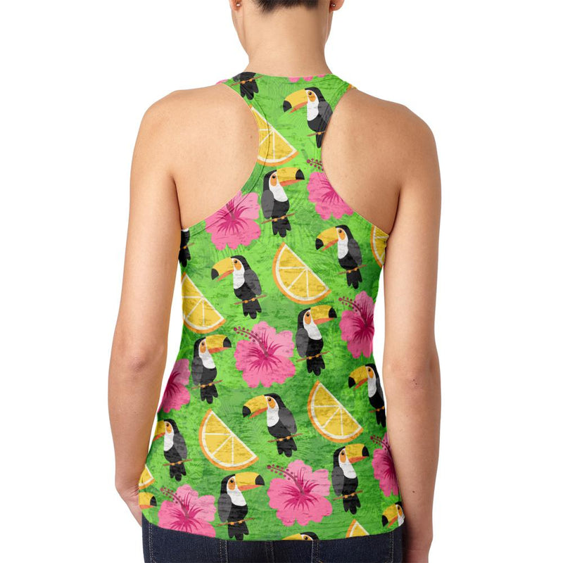 Tropical Vacation Toucan Pattern Juniors Burnout Racerback Tank Top Juniors Tank Tops Old Glory