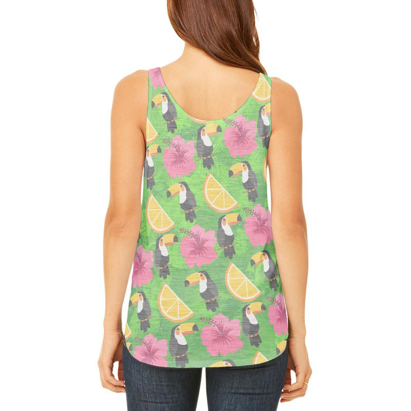 Tropical Vacation Toucan Pattern Juniors Flowy Side Slit Tank Top Juniors Tank Tops Old Glory