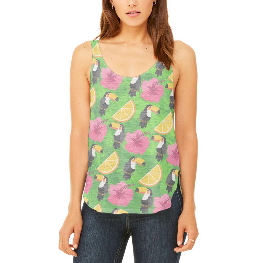 Tropical Vacation Toucan Pattern Juniors Flowy Side Slit Tank Top Juniors Tank Tops Old Glory 2XL Multi