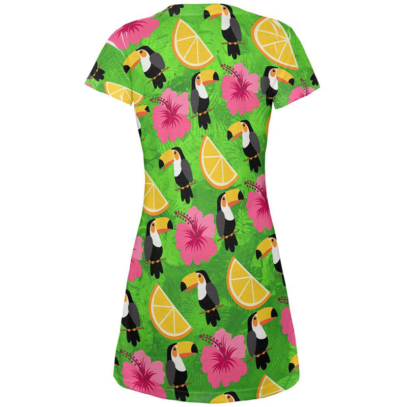 Tropical Vacation Toucan Pattern All Over Juniors Beach Cover-Up Dress Juniors Dresses Old Glory