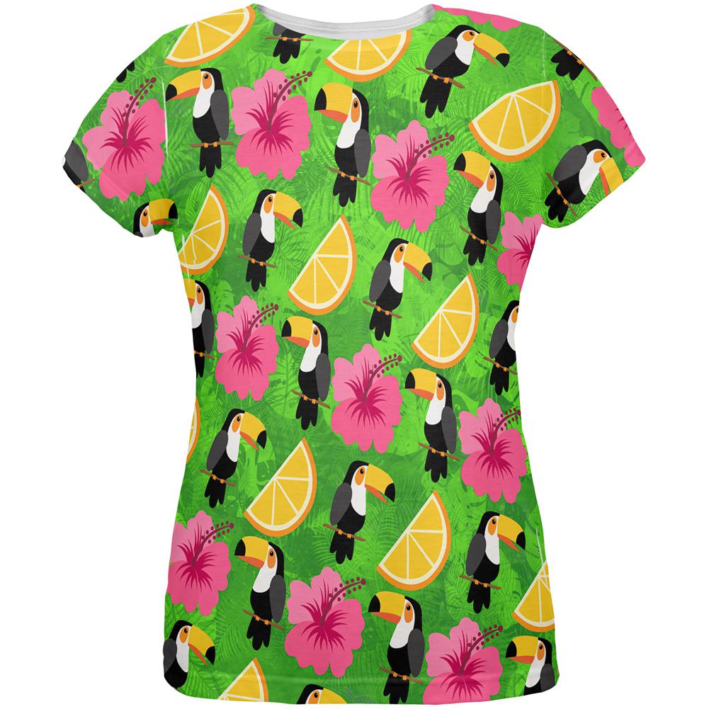 Tropical Vacation Toucan Pattern All Over Womens T Shirt Women's T-Shirts Old Glory 2XL Multi