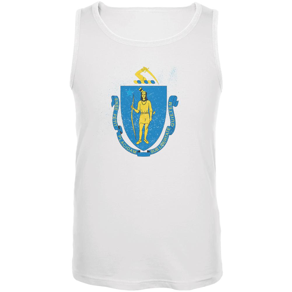 Born and Raised Massachusetts State Flag Mens Tank Top Men's Tank Tops Old Glory 2XL White