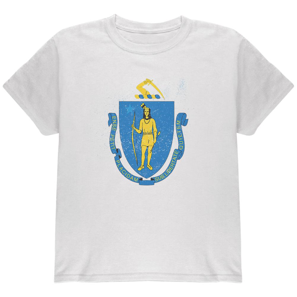 Born and Raised Massachusetts State Flag Youth T Shirt Youth T-Shirts Old Glory LG White