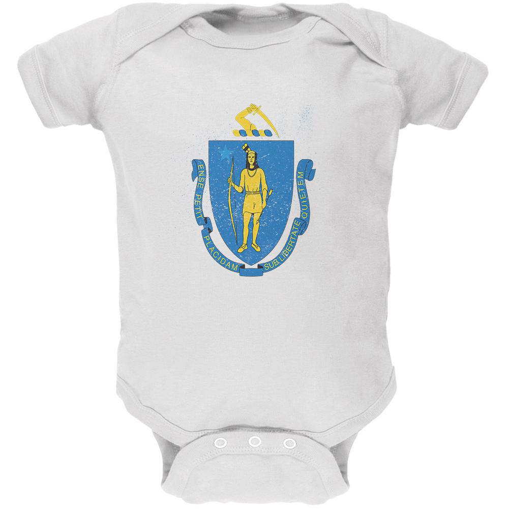 Born and Raised Massachusetts State Flag Soft Baby One Piece Baby One Piece Old Glory 0-3M White