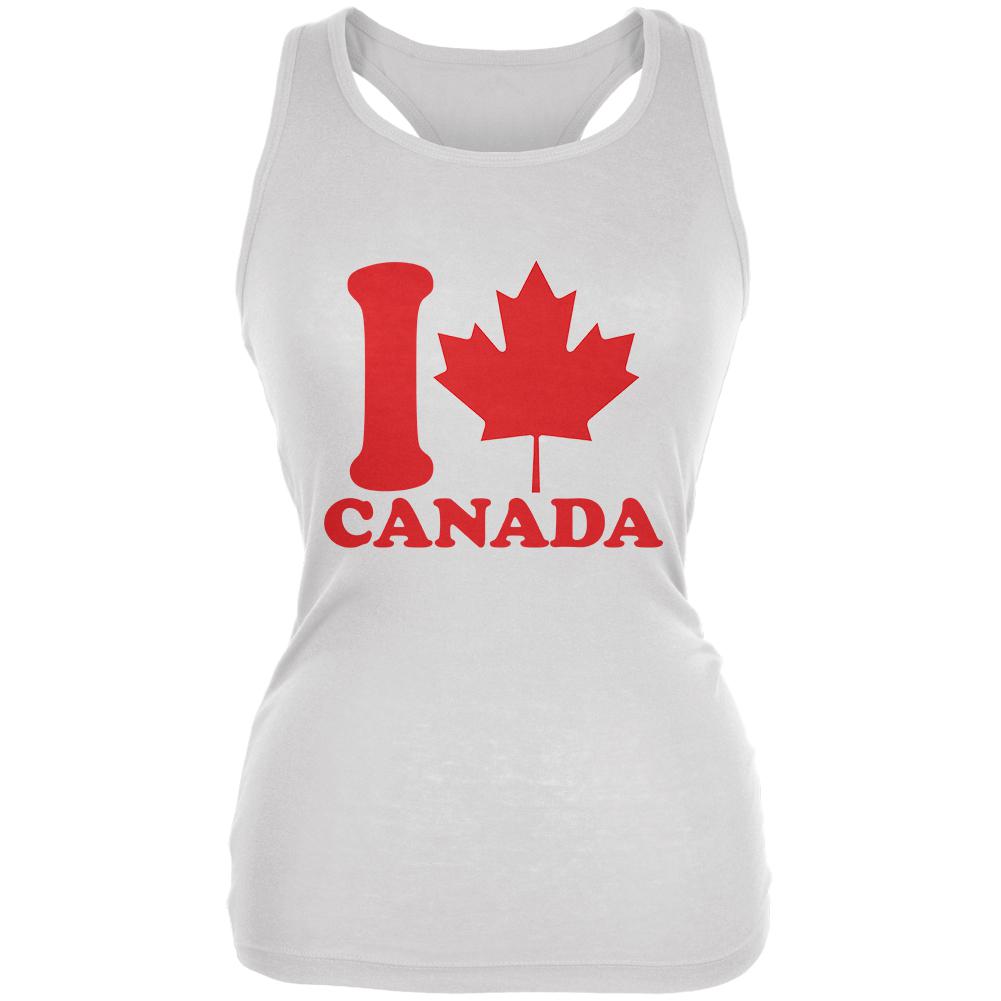 I Love Maple Leaf Heart Canada Juniors Soft Tank Top Juniors Tank Tops Old Glory 2XL White