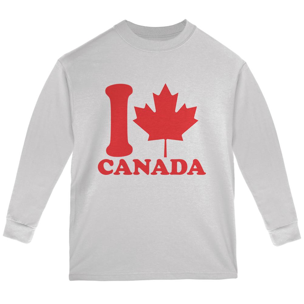 I Love Maple Leaf Heart Canada Youth Long Sleeve T Shirt Youth Long Sleeves Old Glory LG White