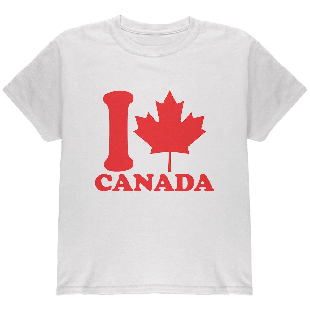 I Love Maple Leaf Heart Canada Youth T Shirt Youth T-Shirts Old Glory LG White