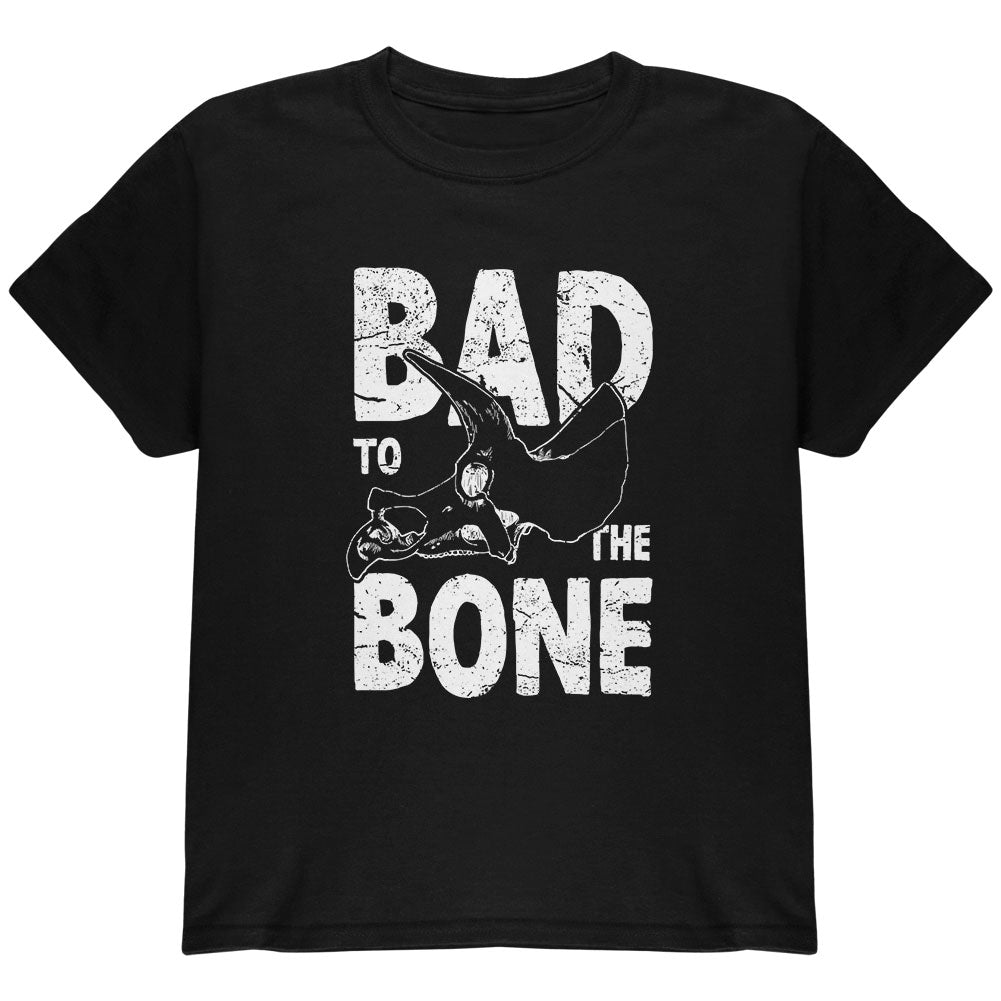 Dinosaur Triceratops Bad to the Bone Youth T Shirt Youth T-Shirts Old Glory YLG Black