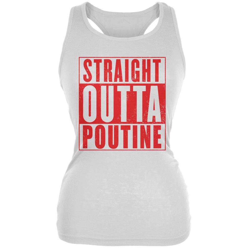 Straight Outta Poutine Juniors Soft Tank Top Juniors Tank Tops Old Glory 2XL White