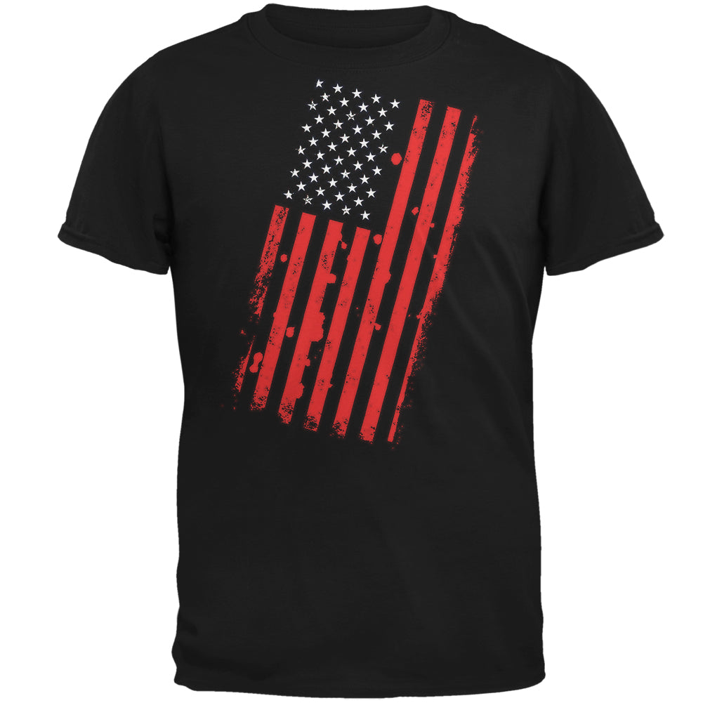 4th of July Distressed Offset American Flag Mens T Shirt Men's T-Shirts 4th of July 2XL Black