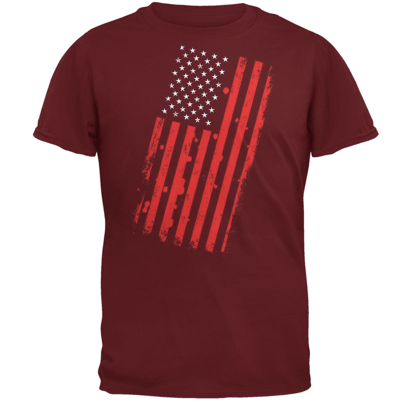 4th of July Distressed Offset American Flag Mens T Shirt Men's T-Shirts 4th of July 2XL Garnet Red