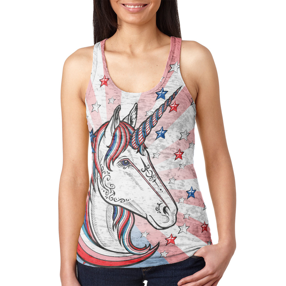 4th of July Freedom is Magical Unicorn Juniors Burnout Racerback Tank Top Juniors Tank Tops 4th of July 2XL Multicolor