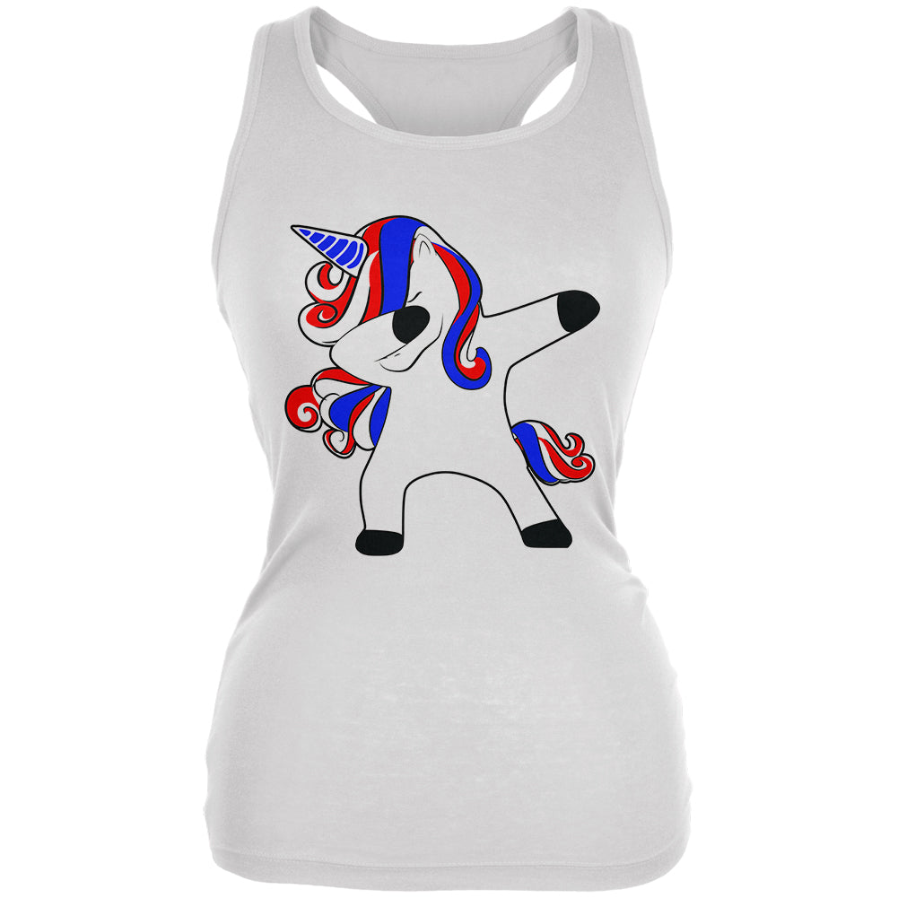 4th of July Dabbing Unicorn Americorn Juniors Soft Tank Top Juniors Tank Tops 4th of July 2XL White