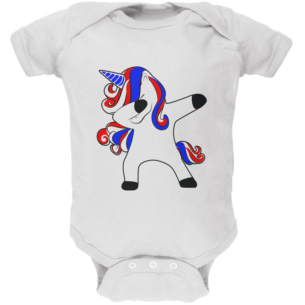 4th of July Dabbing Unicorn Americorn Soft Baby One Piece Baby One Piece 4th of July 0-3M White