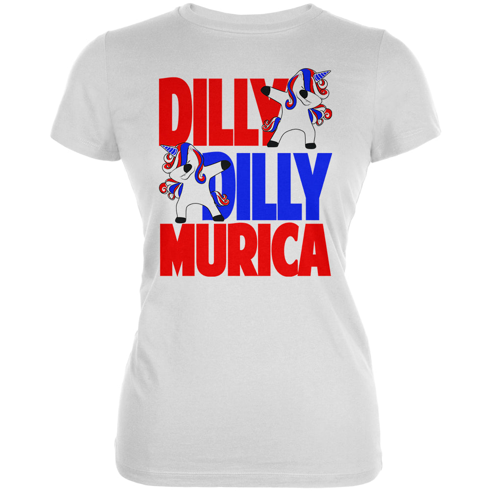 4th of July Dilly Dilly Murica Dabbing Unicorn Juniors Soft T Shirt Juniors T-Shirts 4th of July 2XL White