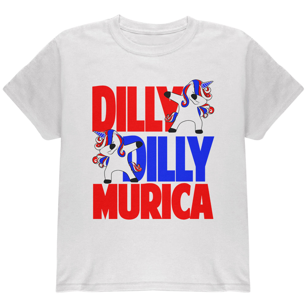 4th of July Dilly Dilly Murica Dabbing Unicorn Youth T Shirt Youth T-Shirts 4th of July YLG White