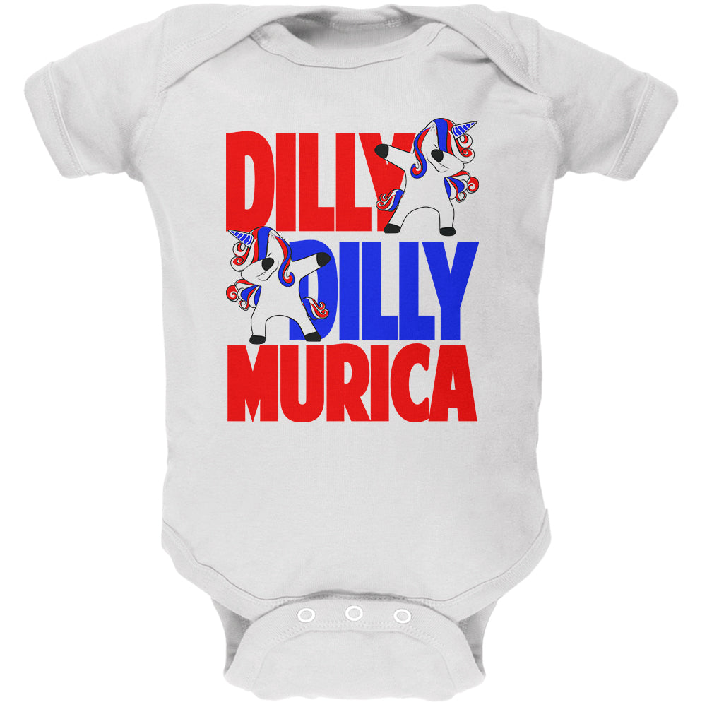 4th of July Dilly Dilly Murica Dabbing Unicorn Soft Baby One Piece Baby One Piece 4th of July 0-3M White
