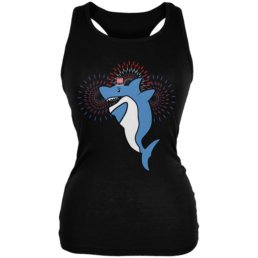 4th Of July Dabbing Shark Fireworks Juniors Soft Tank Top Juniors Tank Tops 4th of July 2XL Black