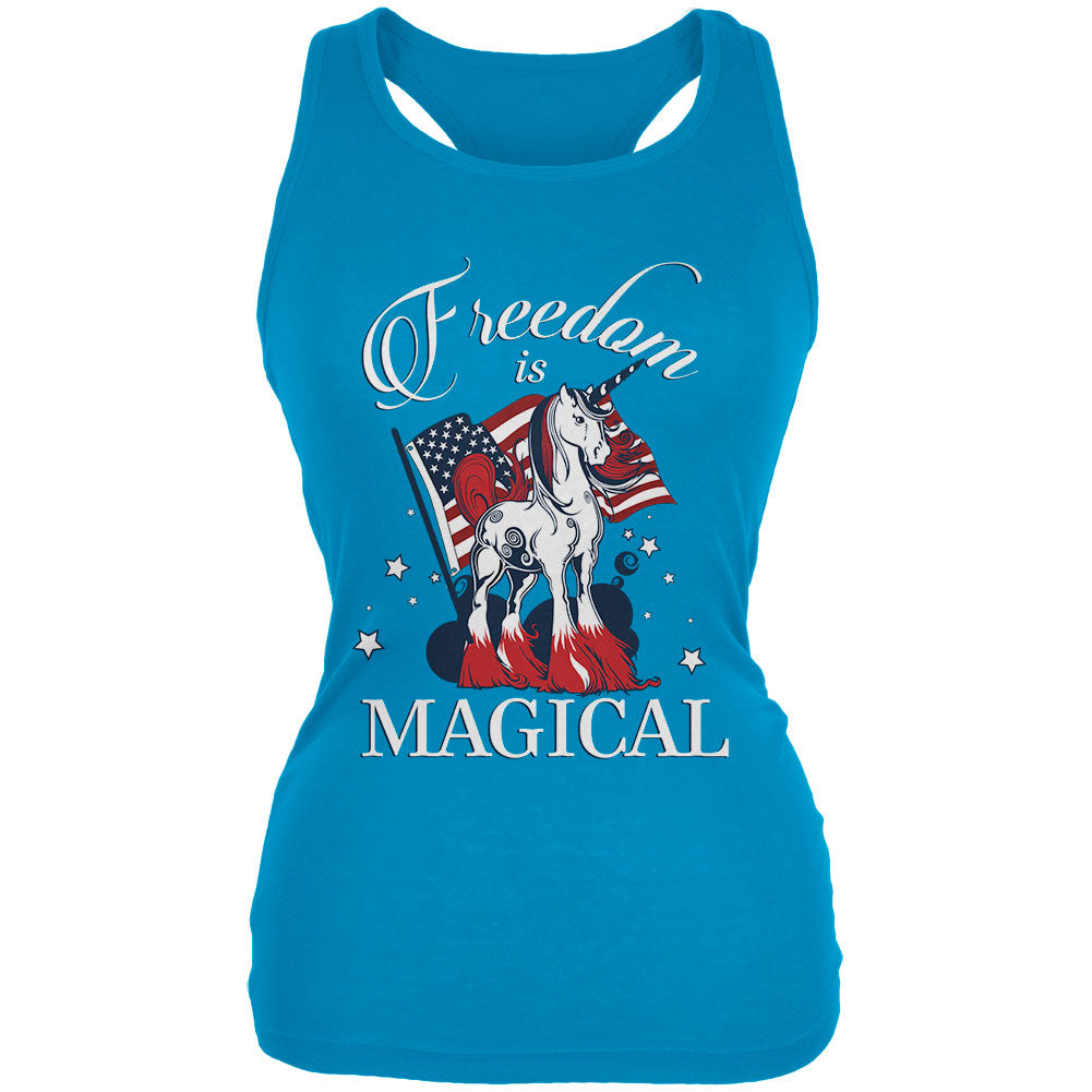 4th Of July Freedom Is Magical Unicorn Juniors Soft Tank Top Juniors Tank Tops 4th of July 2XL Turquoise
