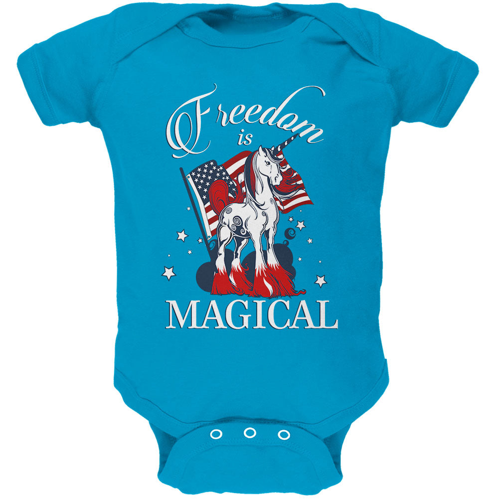 4th Of July Freedom Is Magical Unicorn Soft Baby One Piece Baby One Piece 4th of July 0-3M Turquoise