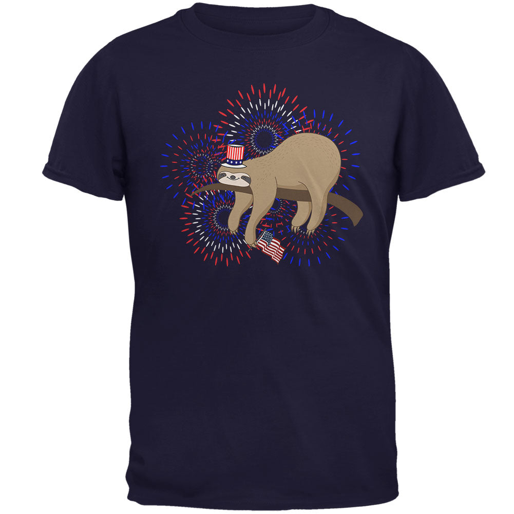 4th Of July Sloth Patriotic Cute Fireworks Mens T Shirt Men's T-Shirts 4th of July 2XL Navy