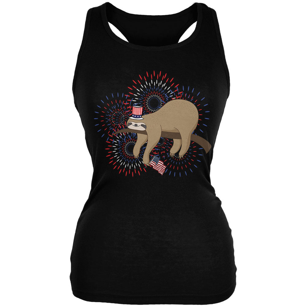 4th Of July Sloth Patriotic Cute Fireworks Juniors Soft Tank Top Juniors Tank Tops 4th of July 2XL Black