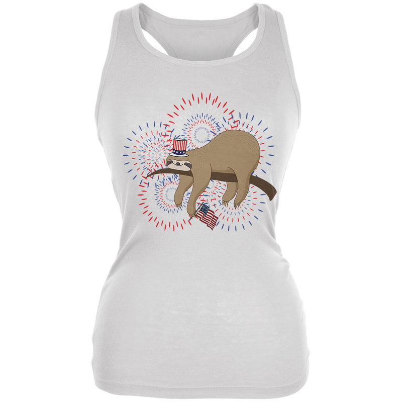 4th Of July Sloth Patriotic Cute Fireworks Juniors Soft Tank Top Juniors Tank Tops 4th of July 2XL White