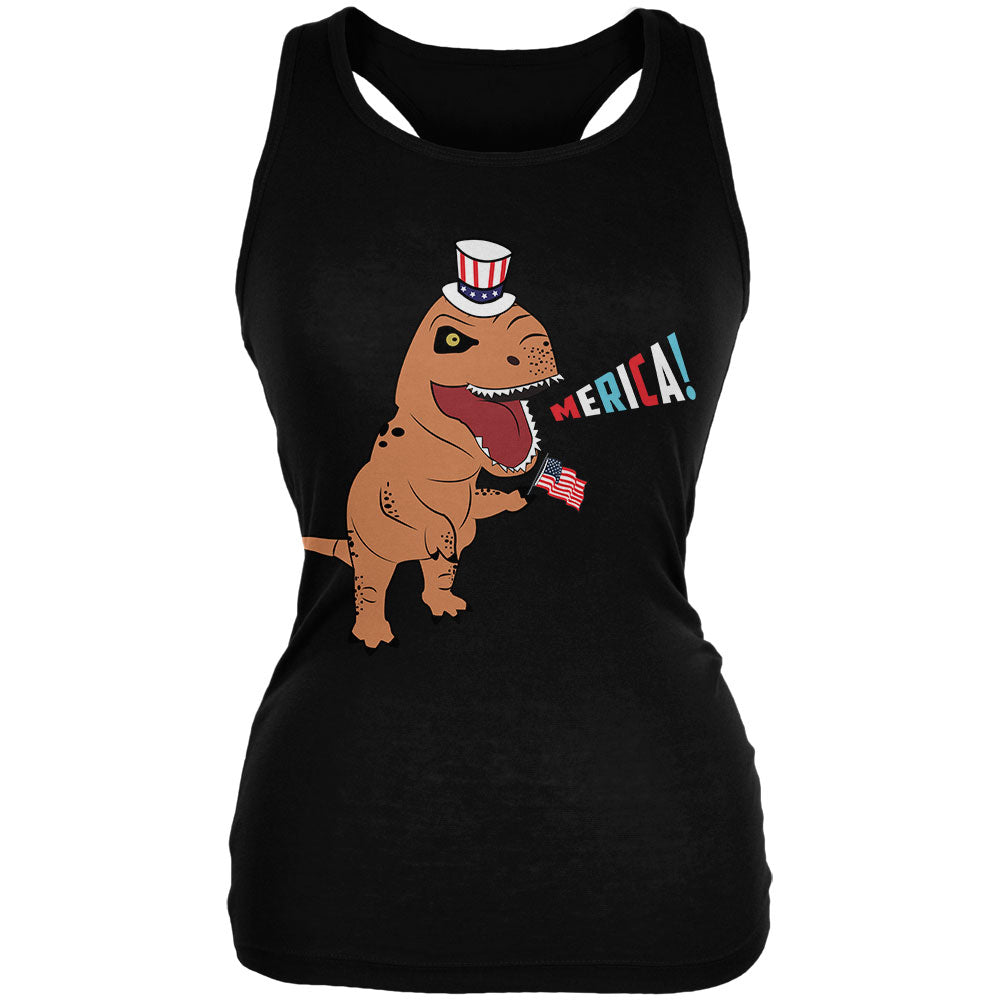 4th Of July Merica Patriotic T-Rex Dinosaur Juniors Soft Tank Top Juniors Tank Tops 4th of July 2XL Black