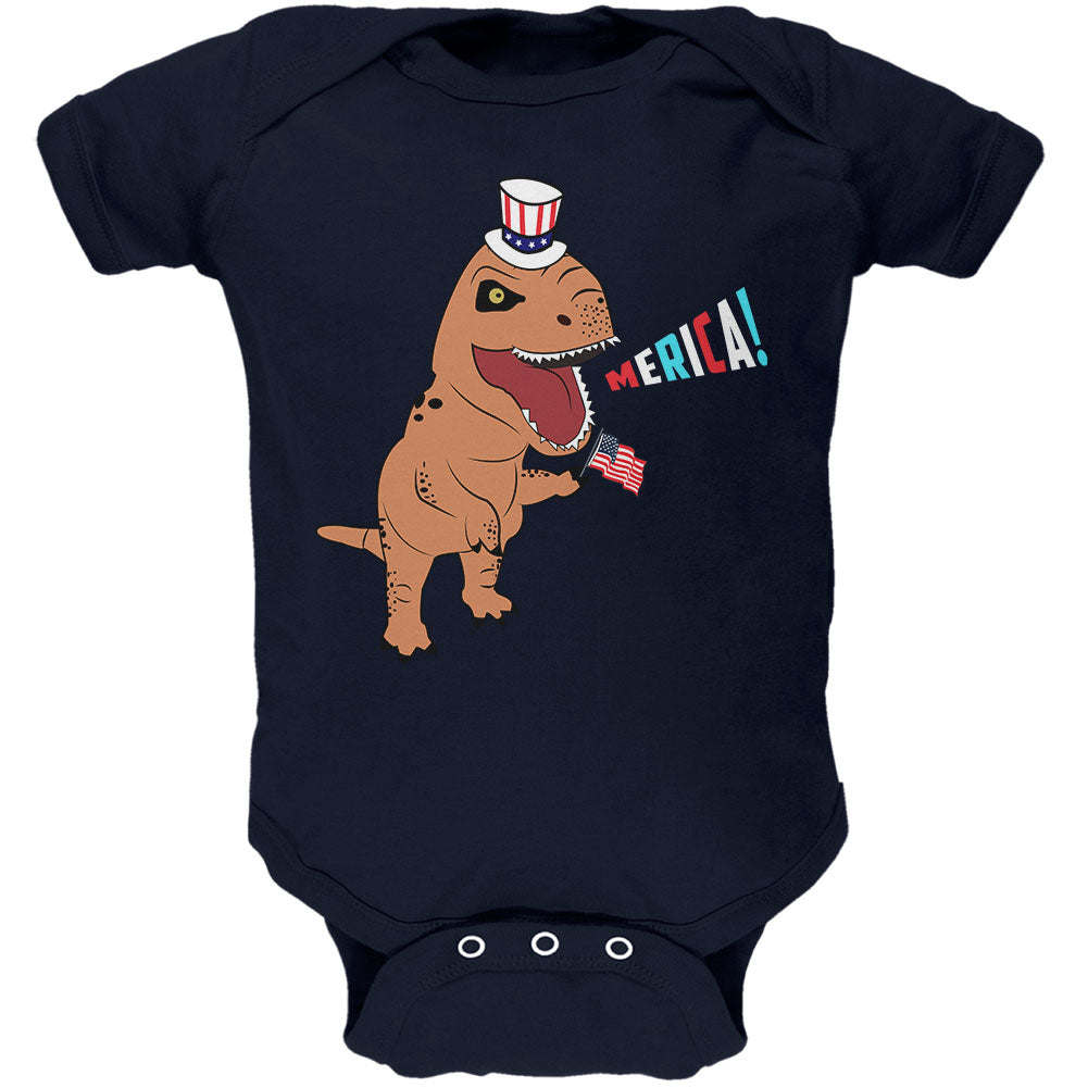 4th Of July Merica Patriotic T-Rex Dinosaur Soft Baby One Piece Baby One Piece 4th of July 0-3M Navy