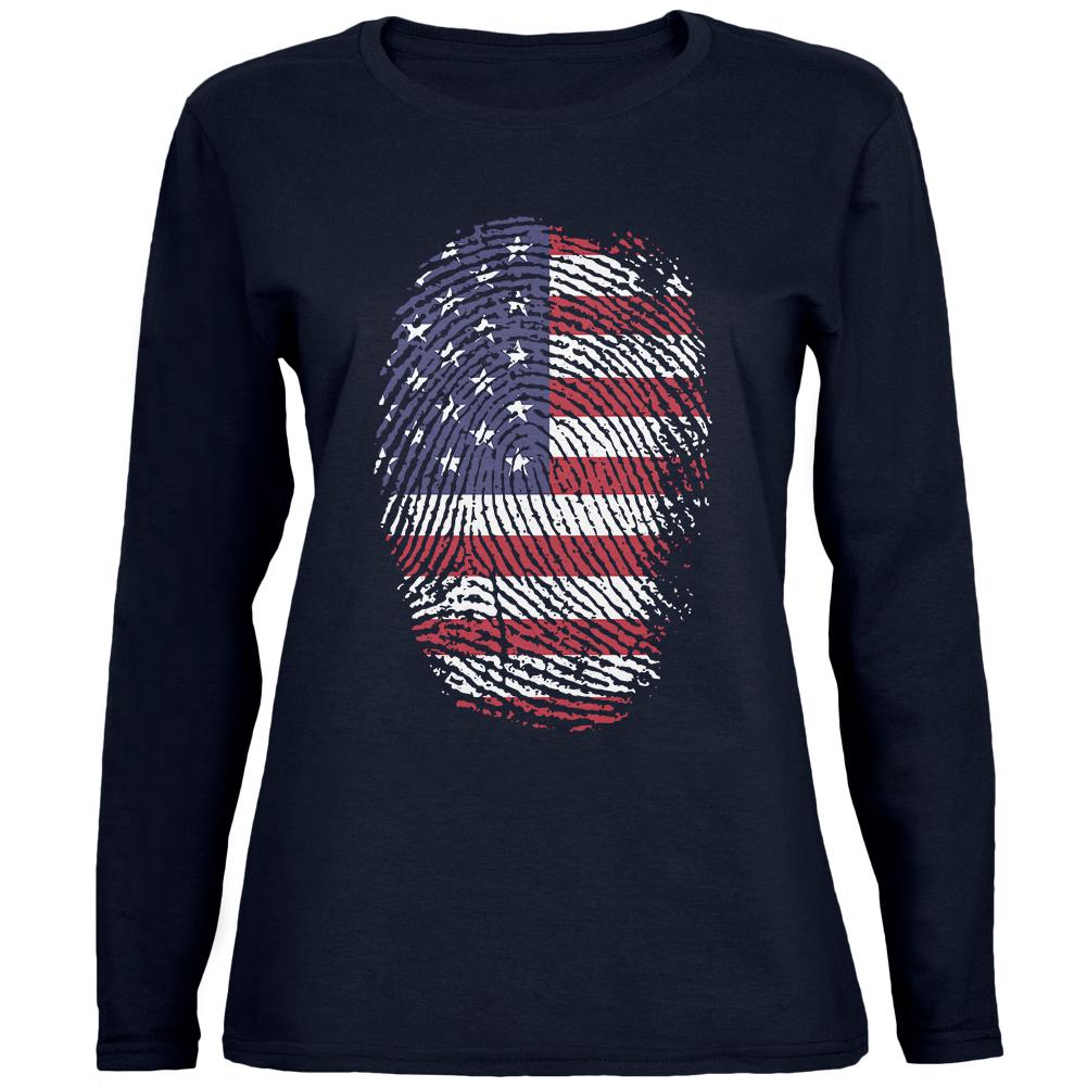 4th of July American Flag Pride Thumbprint Womens Long Sleeve T Shirt Women's Long Sleeves Old Glory 2XL Navy