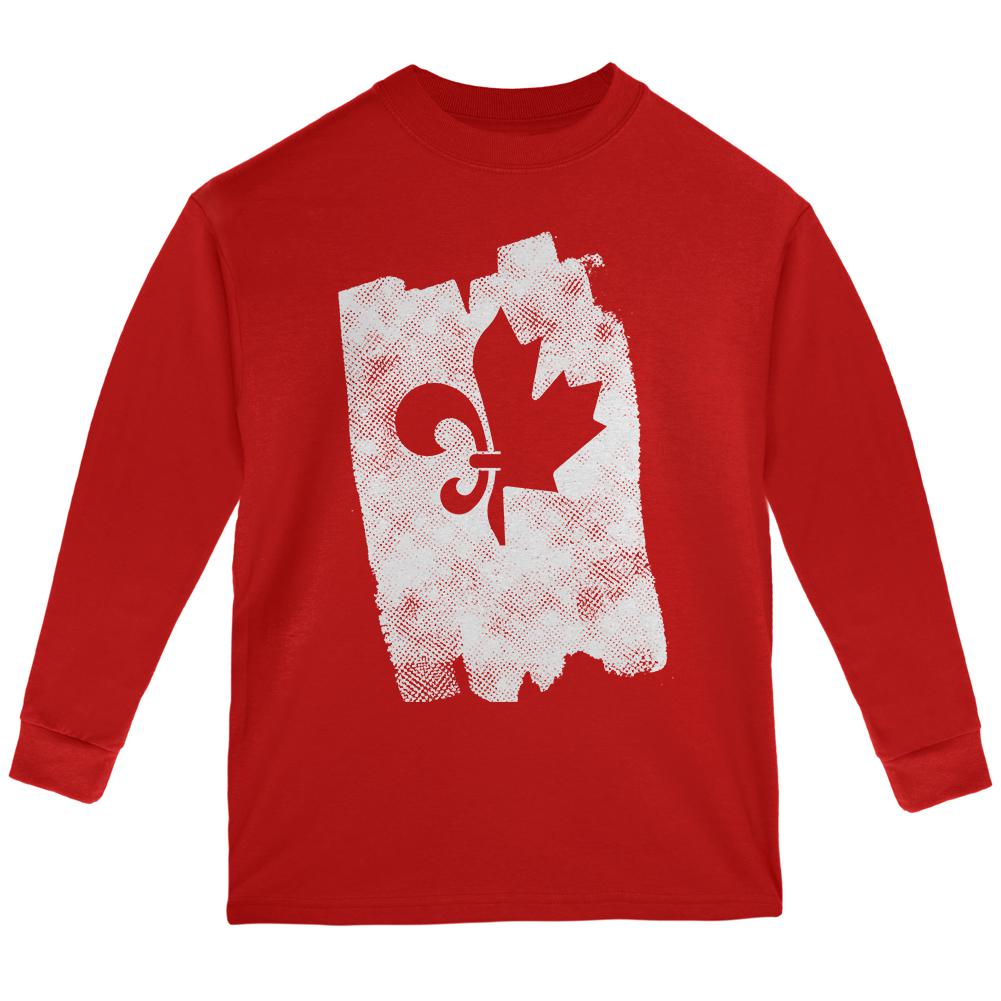 Graffiti French Canadian Fleur de Lis Maple Leaf Youth Long Sleeve T Shirt Youth Long Sleeves Old Glory LG Red