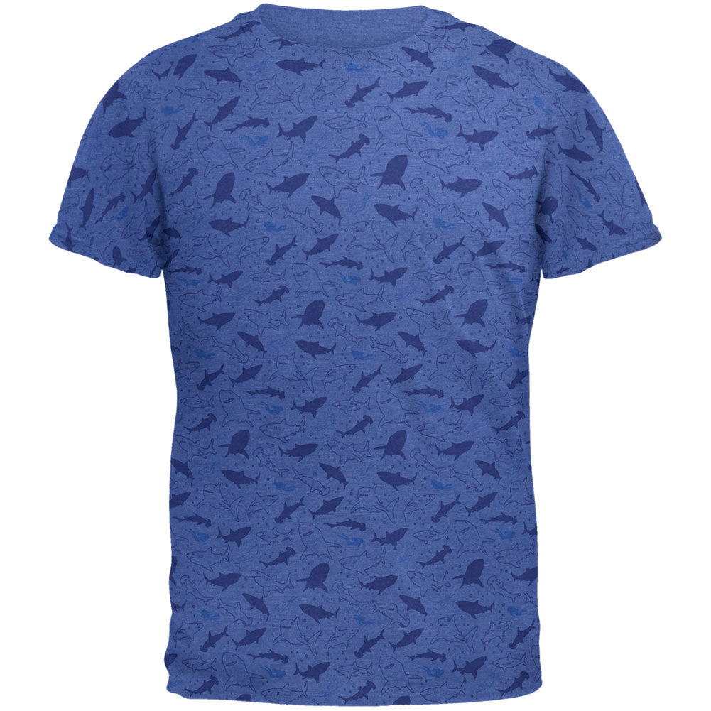 Shark Sharks Outline Repeat Pattern Mens Soft T Shirt Men's T-Shirts Old Glory 2XL Heather Royal
