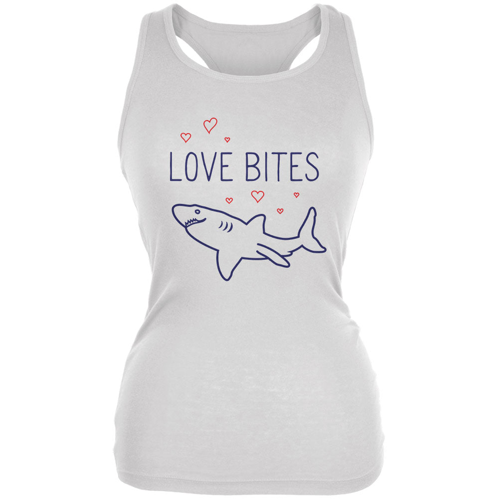 Shark Sharks Love Bites Juniors Soft Tank Top Juniors Tank Tops Old Glory 2XL White