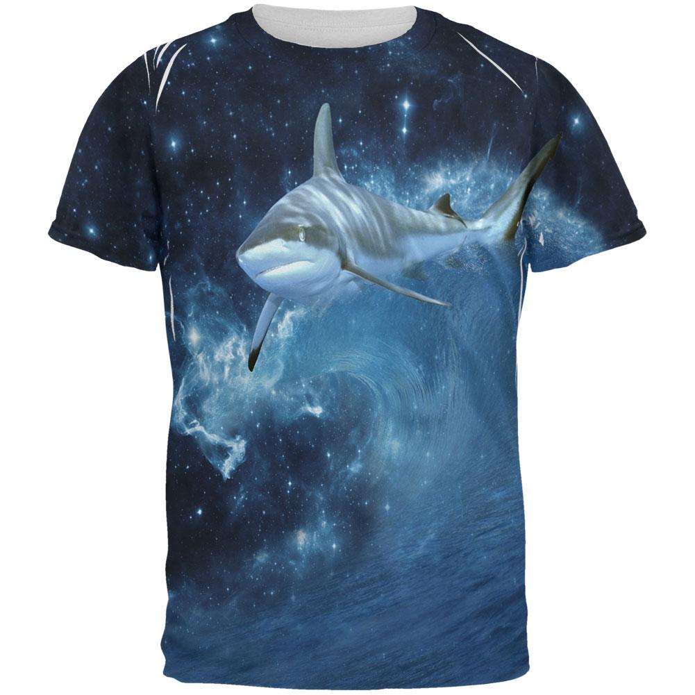 Shark Swimming in Space Galaxy All Over Mens T Shirt Men's T-Shirts Old Glory 2XL Multi