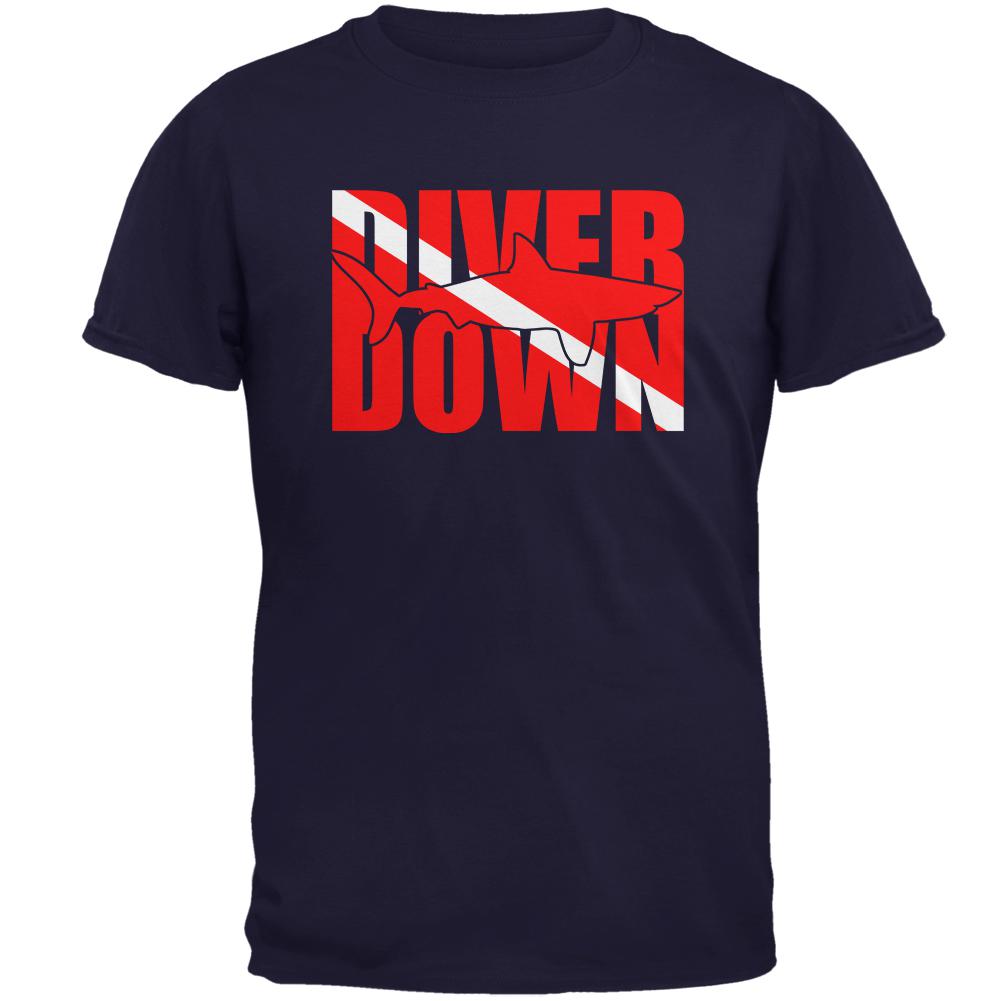 Diver Down Megalodon Shark Mens T Shirt Men's T-Shirts Old Glory 2XL Navy