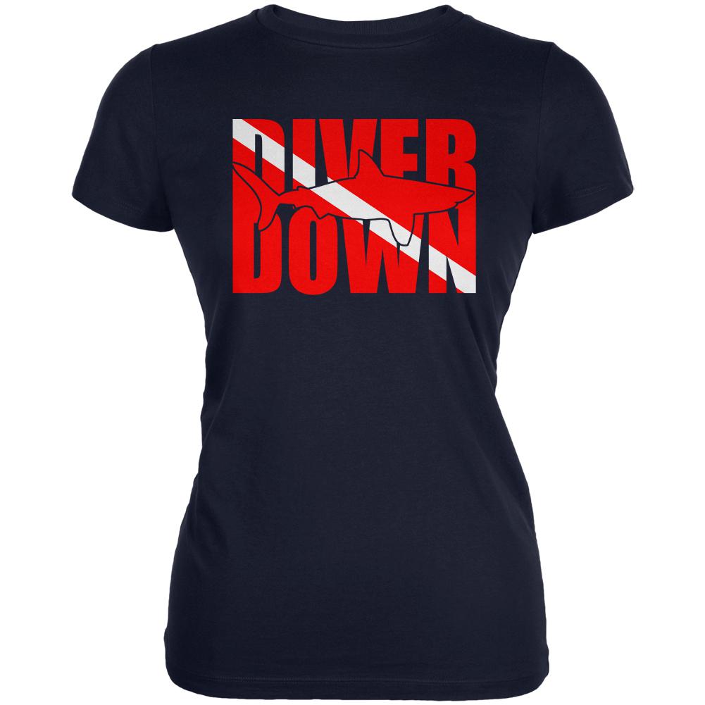Diver Down Megalodon Shark Juniors Soft T Shirt Juniors T-Shirts Old Glory 2XL Navy