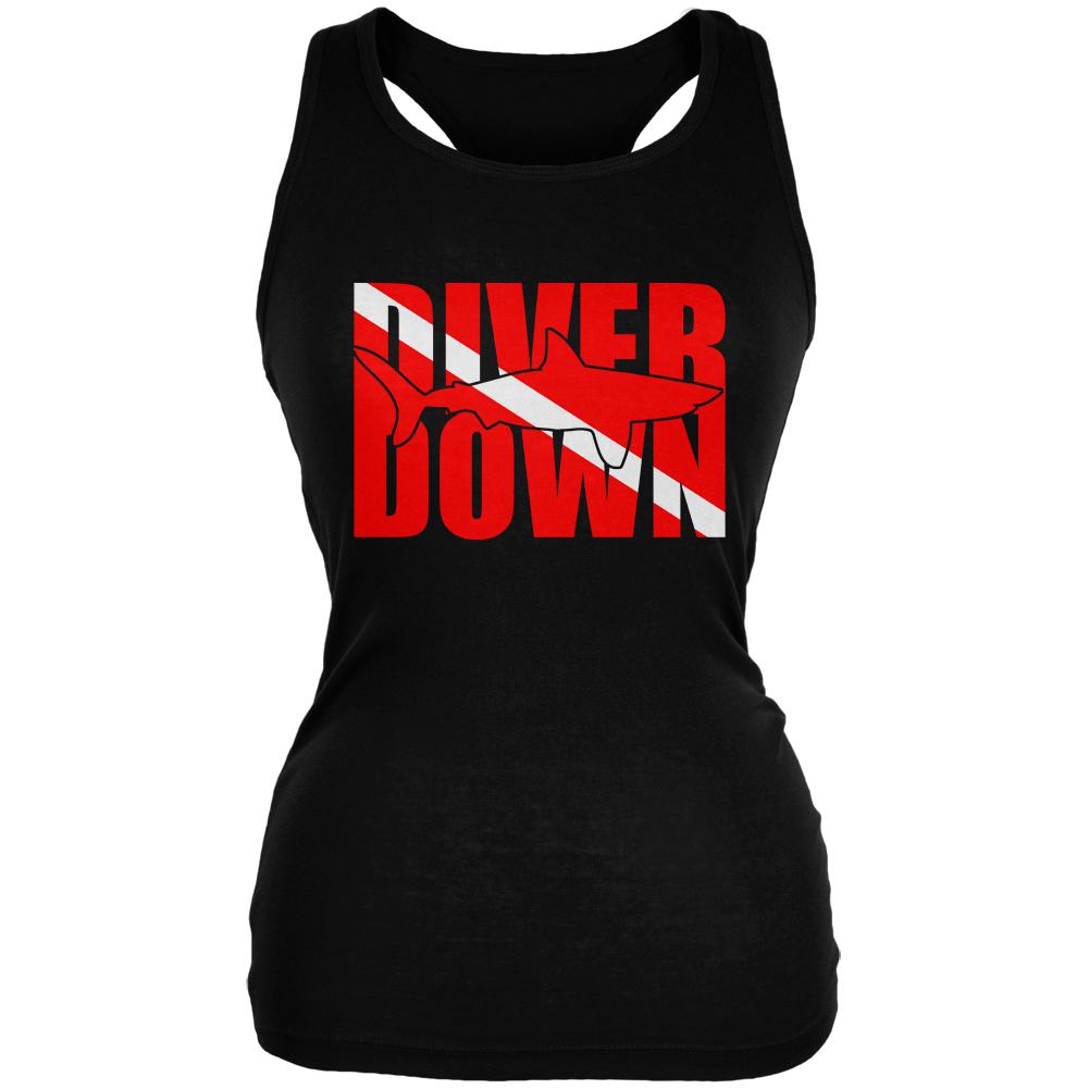 Diver Down Megalodon Shark Juniors Soft Tank Top Juniors Tank Tops Old Glory 2XL Black