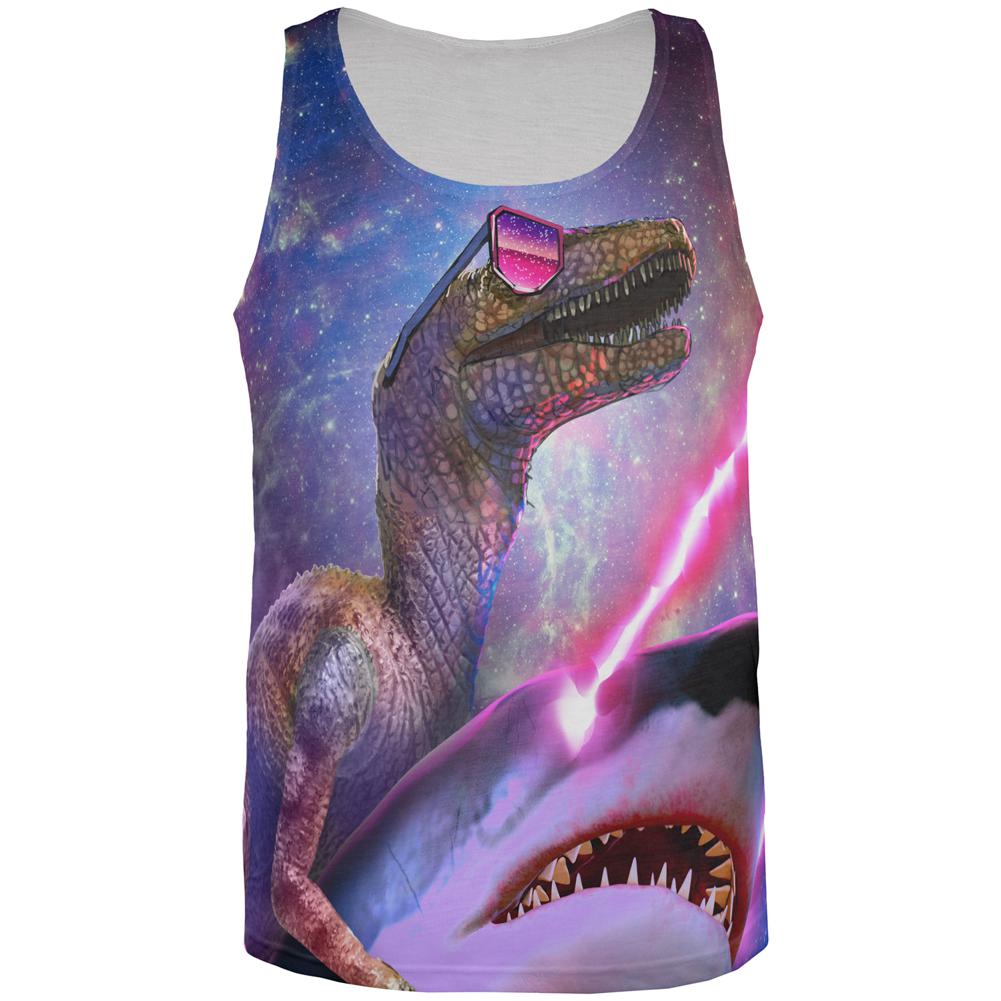 Velociraptor Laser Shark in Space All Over Mens Tank Top Men's Tank Tops Old Glory XL Multi