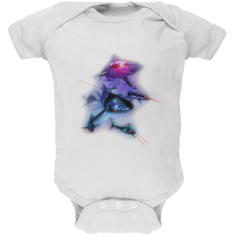 4th of July Patriotic American Galaxy Laser Sharks Soft Baby One Piece Baby One Piece 4th of July 0-3M White