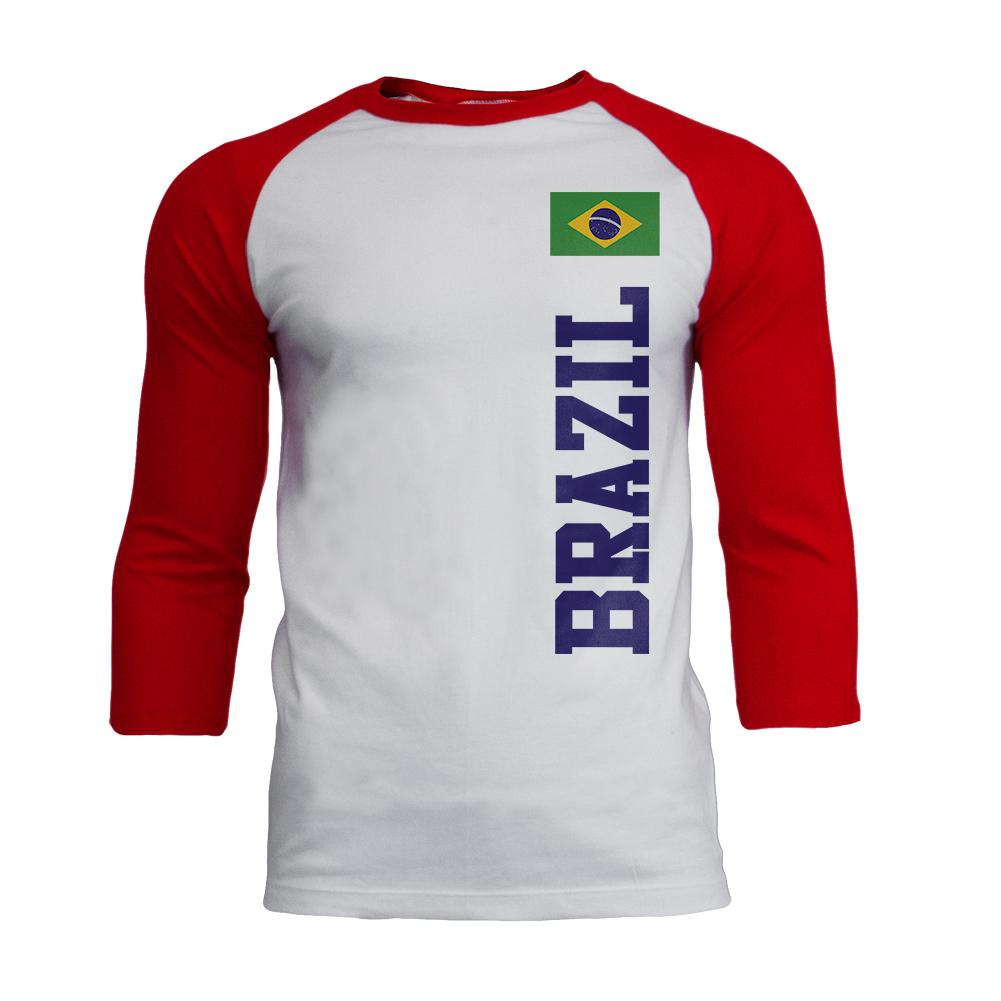 World Cup Brazil Mens Soft Raglan T Shirt Men's T-Shirts Old Glory 2XL White-Red