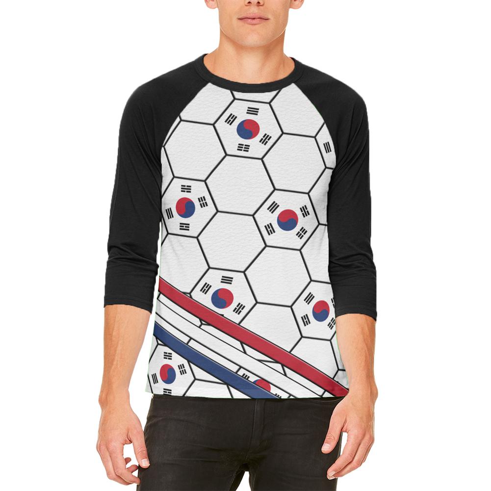 World Cup South Korea Soccer Ball Mens Raglan T Shirt Men's T-Shirts Old Glory 2XL White-Black