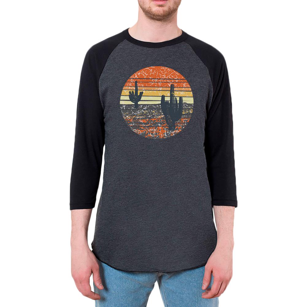 Vintage Cactus Sunset Mens Raglan T Shirt Men's T-Shirts Old Glory 2XL Heather Black-Black