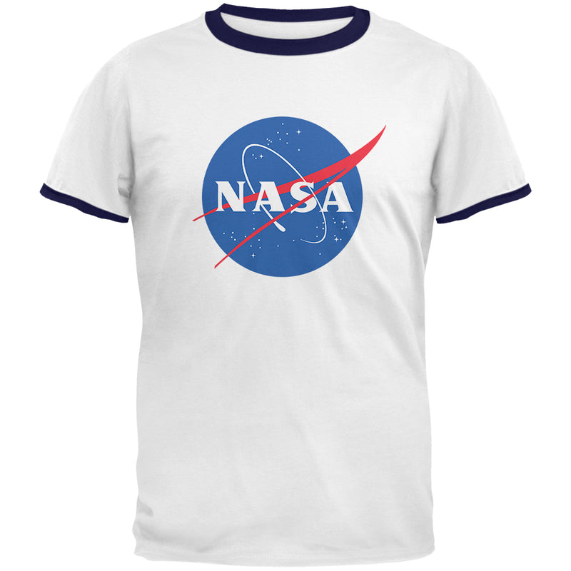 NASA Logo Mens Ringer T Shirt Men's T-Shirts Old Glory 2XL White-Navy